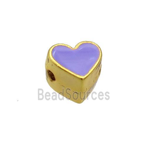 Copper Heart Beads Lavender Enamel Gold Plated