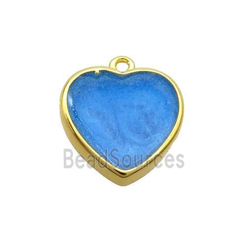 Copper Heart Pendant Blue Enamel Gold Plated