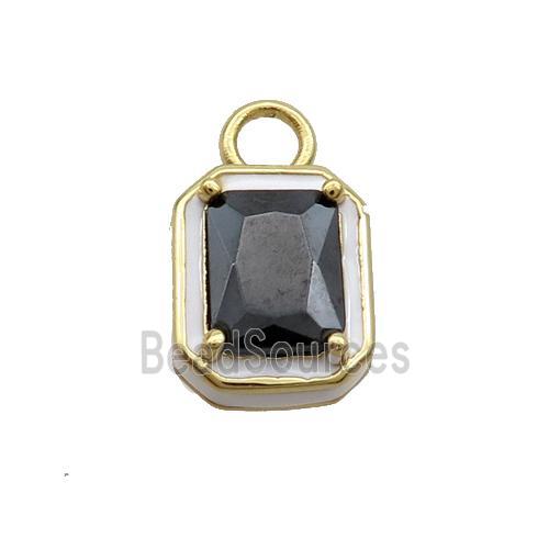 Copper Rectangle Pendant Pave Black Crystal Glass White Enamel Gold Plated