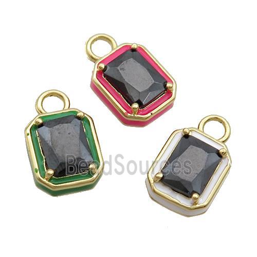 Copper Rectangle Pendant Pave Black Crystal Glass Enamel Gold Plated Mixed