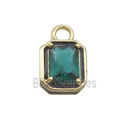 Copper Rectangle Pendant Pave Green Crystal Glass Black Enamel Gold Plated