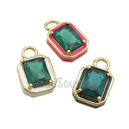 Copper Rectangle Pendant Pave Green Crystal Glass Enamel Gold Plated Mixed