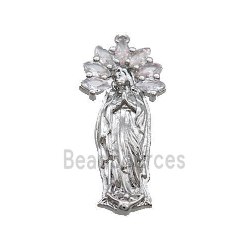 Copper Pendant Pave Zircon Virgin Mary Platinum Plated