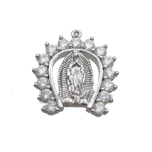 Copper Pendant Pave Zircon Virgin Mary Platinum Plated