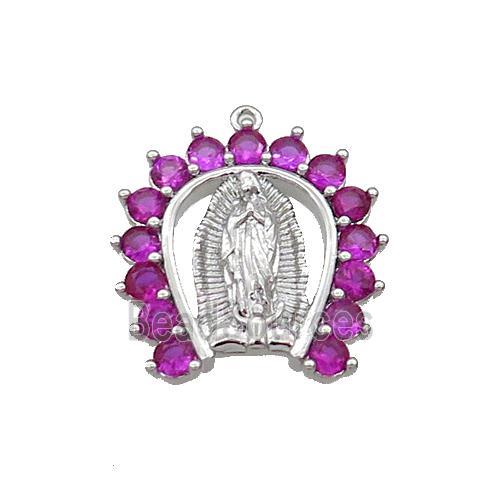 Copper Pendant Pave Zircon Virgin Mary Religious Platinum Plated