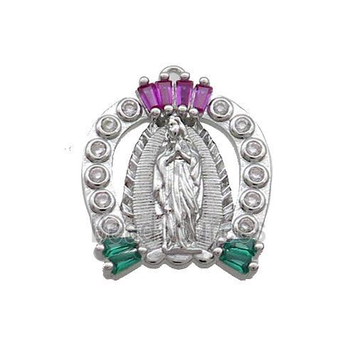 Copper Pendant Pave Zircon Virgin Mary Platinum Plated