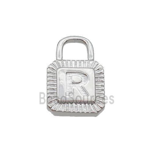 Copper Lock Pendant R-Letter Platinum Plated