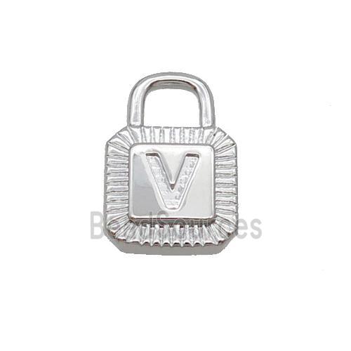 Copper Lock Pendant V-Letter Platinum Plated