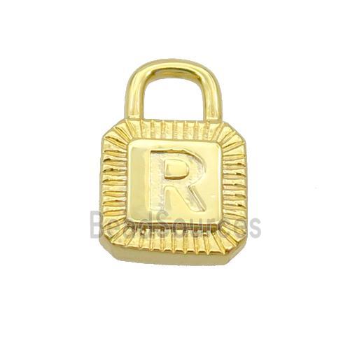 Copper Lock Pendant R-Letter Gold Plated