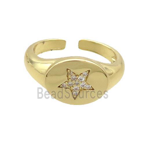 Copper Ring Pave Zircon Star Gold Plated