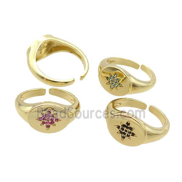 Copper Ring Pave Zircon NorthStar Gold Plated Mixed