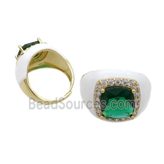 Copper Ring Pave Crystal White Enamel Adjustable Gold Plated