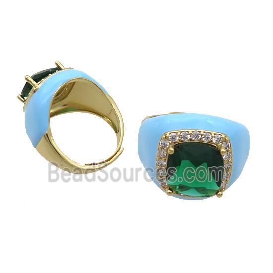 Copper Ring Pave Crystal Blue Enamel Adjustable Gold Plated