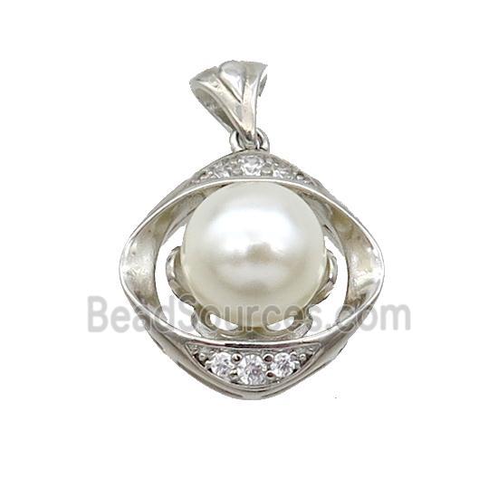 Copper Pendant Pave Pearlized Shell Flower Platinum Plated