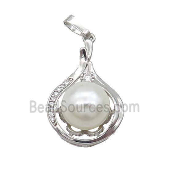 Copper Pendant Pave Pearlized Shell Platinum Plated