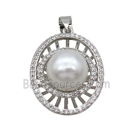 Copper Pendant Pave Pearlized Shell Eye Platinum Plated