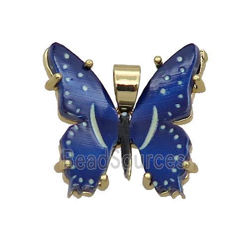 Copper Butterfly Pendant Pave Blue Resin Gold Plated