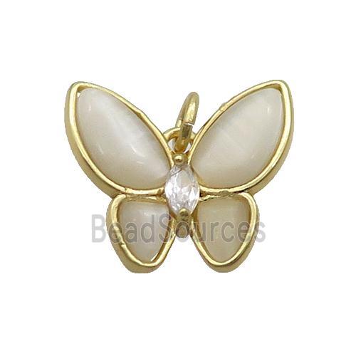 Copper Butterfly Pendant Pave White Catseye Gold Plated