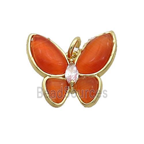 Copper Butterfly Pendant Pave Red Catseye Gold Plated