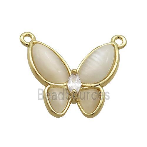 Copper Butterfly Pendant Pave White Catseye 2loops Gold Plated