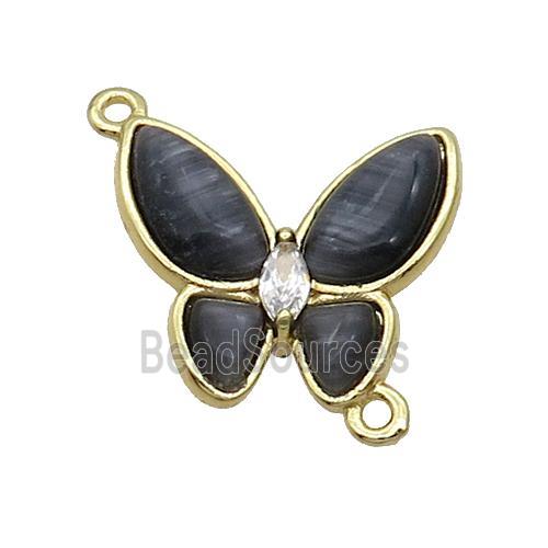 Copper Butterfly Connctor Pave Black Catseye Gold Plated