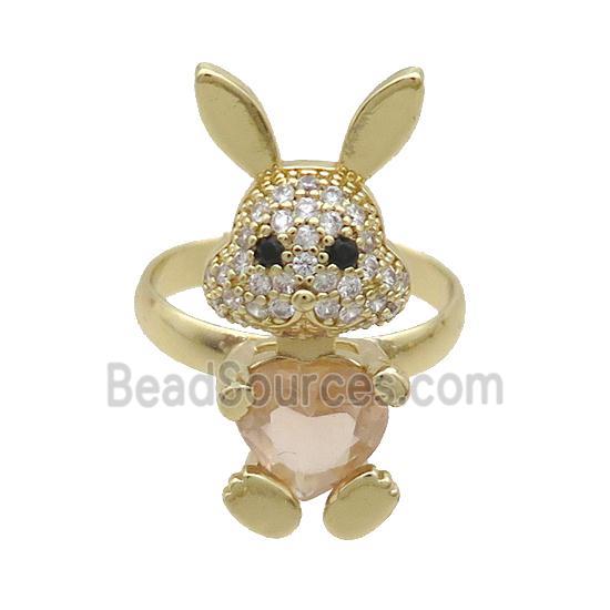 Copper Rabbit Ring Pave Zircon Crystal Adjustable Gold Plated