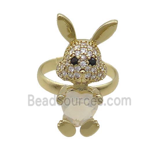 Copper Rabbit Ring Pave Zircon White Crystal Adjustable Gold Plated