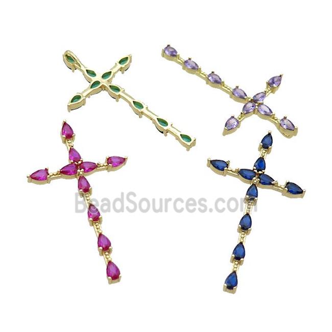 Copper Cross Pendant Pave Crystal Glass Gold Plated Mixed