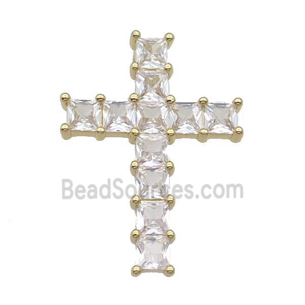 Copper Cross Pendant Pave Clear Crystal Glass Gold Plated