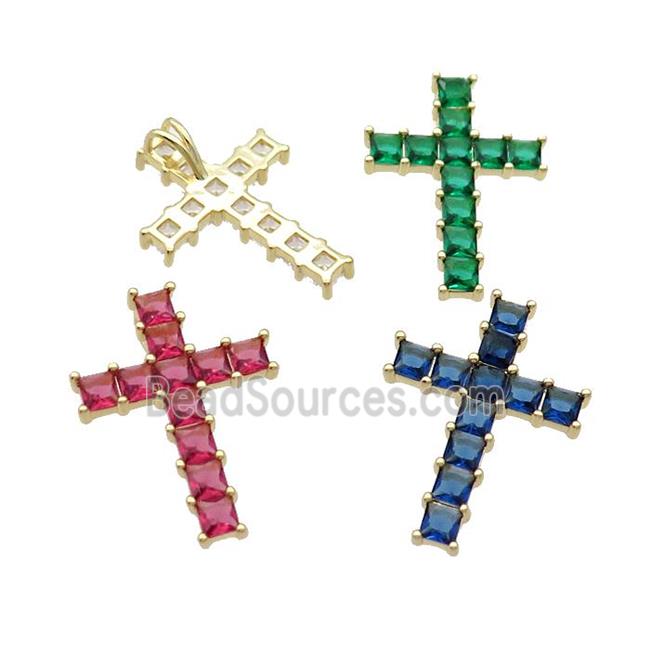 Copper Cross Pendant Pave Crystal Glass Gold Plated Mixed