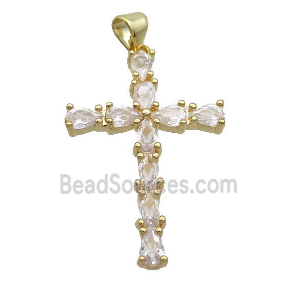 Copper Cross Pendant Pave Clear Crystal Glass Gold Plated