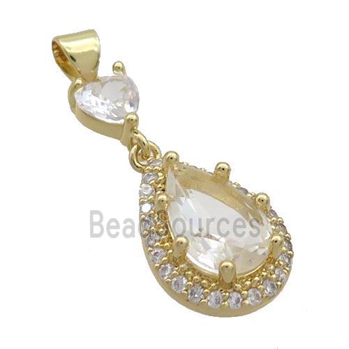 Copper Teardrop Pendant Pave Crystal Glass Gold Plated