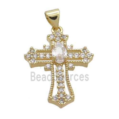 Copper Cross Pendant Pave Crystal Glass Gold Plated