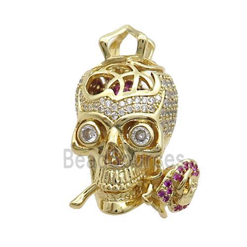 Copper Skull Pendant Pave Zircon Gold Plated