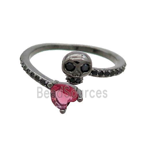 Copper Skull Ring Pave Crystal Glass Skull Black Plated