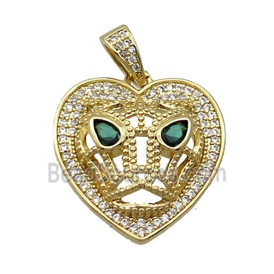 Copper Pendant Leopard Pave Zircon Heart Gold Plated