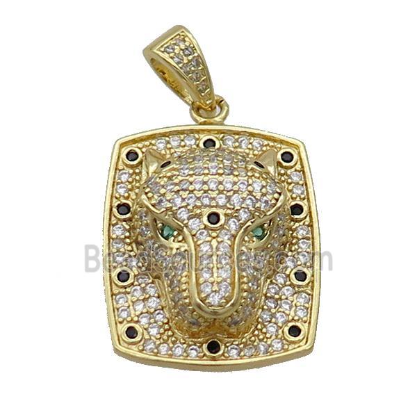 Copper Pendant Leopard Pave Zircon Rectangle Gold Plated