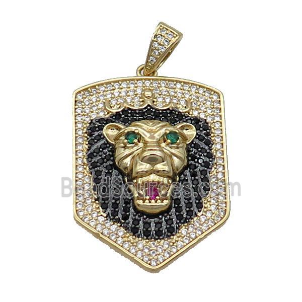 Copper Lion Pendant Pave Zircon Gold Plated