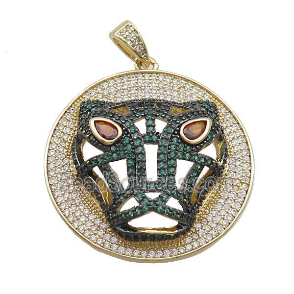 Copper Pendant Leopard Pave Zircon Circle Gold Plated