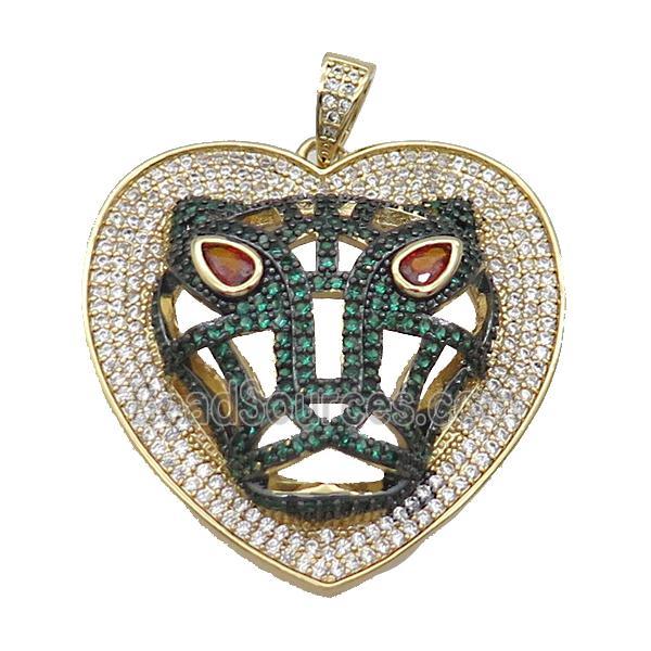 Copper Pendant Leopard Pave Zircon Heart Gold Plated