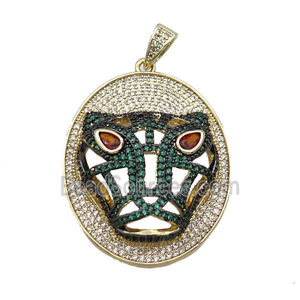 Copper Pendant Leopard Pave Zircon Oval Gold Plated