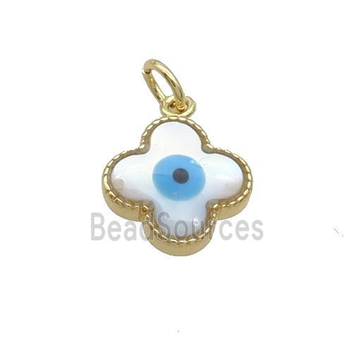 Copper Clover Pendant Pave Shell Evil Eye Gold Plated