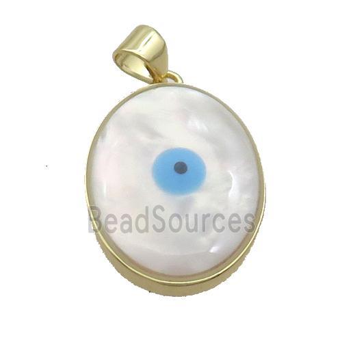 Copper Oval Pendant Pave Shell Evil Eye Gold Plated