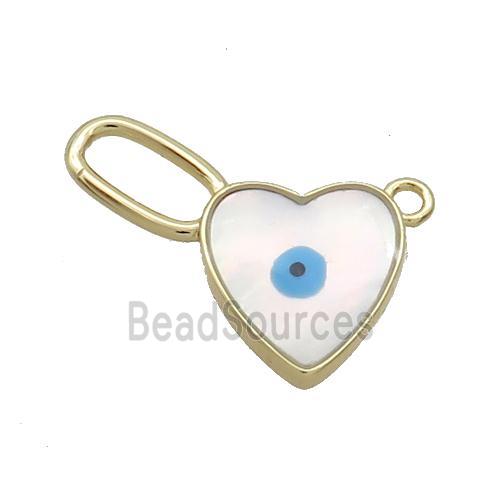 Copper Heart Pendant Pave Shell Evil Eye Gold Plated