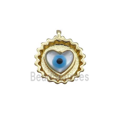 Copper Heart Pendant Pave Shell Evil Eye Gold Plated