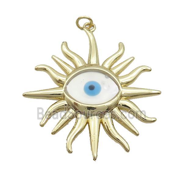 Copper Sun Pendant Pave Shell Evil Eye Gold Plated