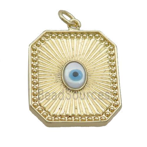 Copper Rectangle Pendant Pave Shell Evil Eye Gold Plated