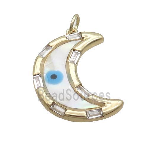 Copper Moon Pendant Pave Shell Evil Eye Gold Plated