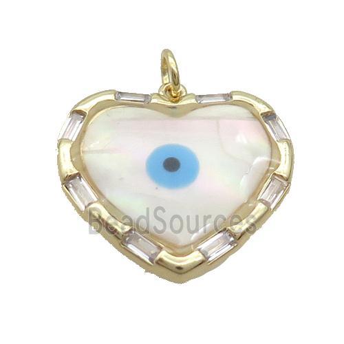 Copper Heart Pendant Pave Shell Evil Eye Gold Plated