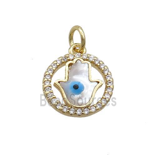 Copper Hamsahand Pendant Pave Shell Evil Eye Gold Plated